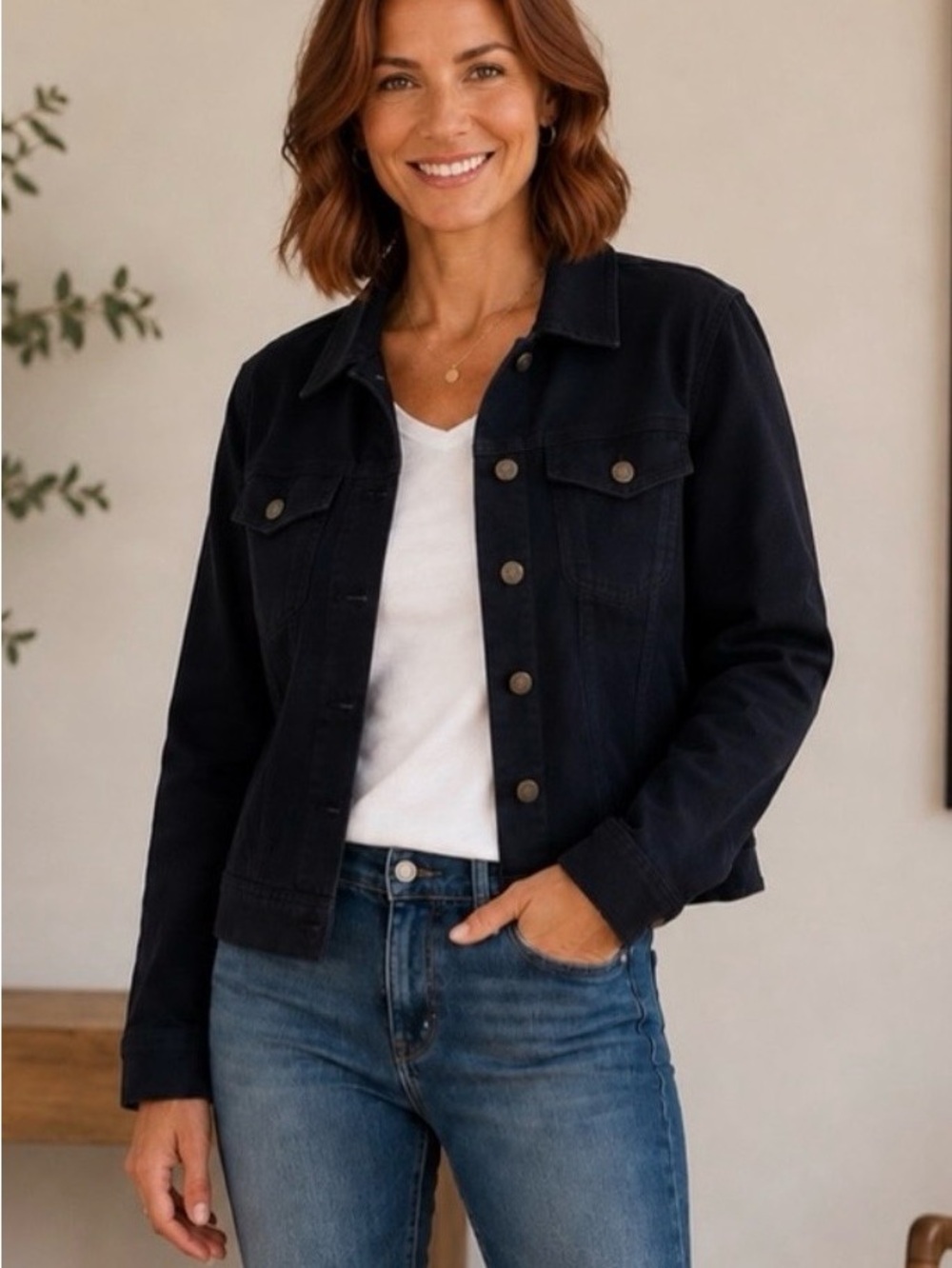 Jones New York Stretch Black Denim Jacket